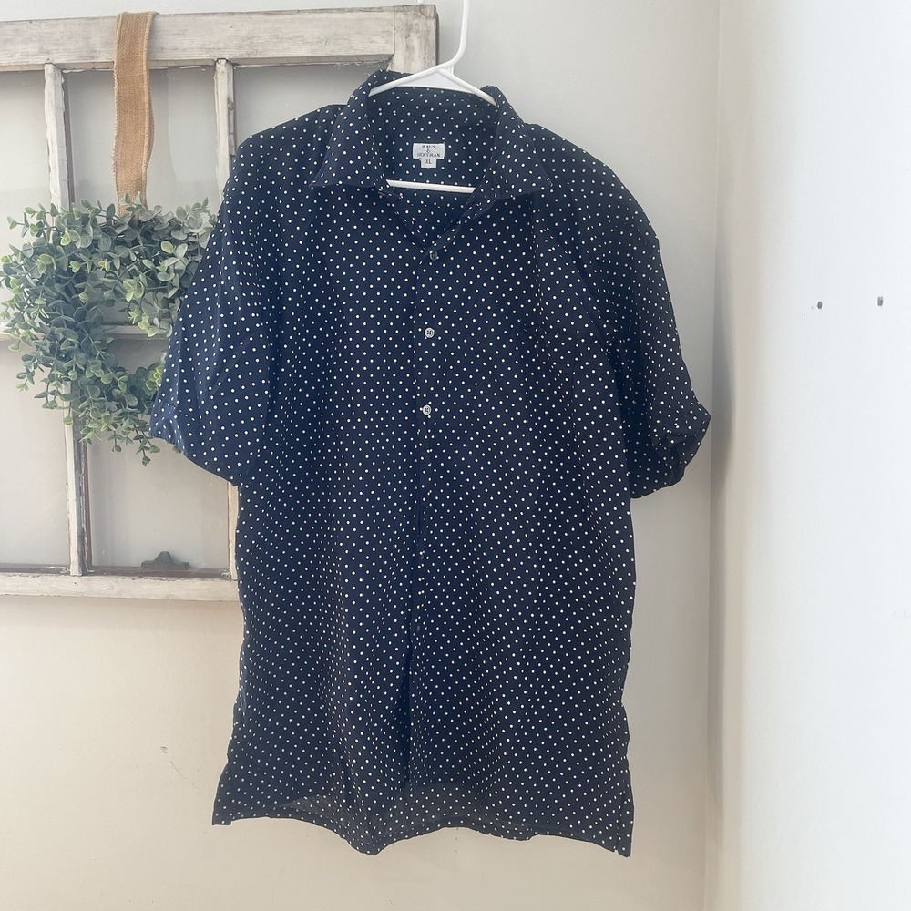 Vintage Maus & Hoffman Men's XL Blue Polka Dot Collared Short Sleeve